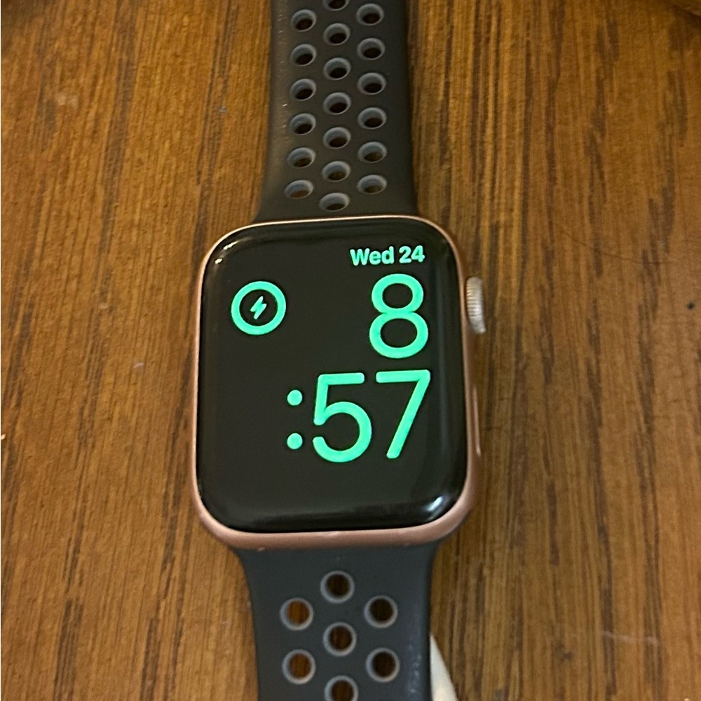 Rose Gold Smartwatch with Black and Gray Perforated Sport Band